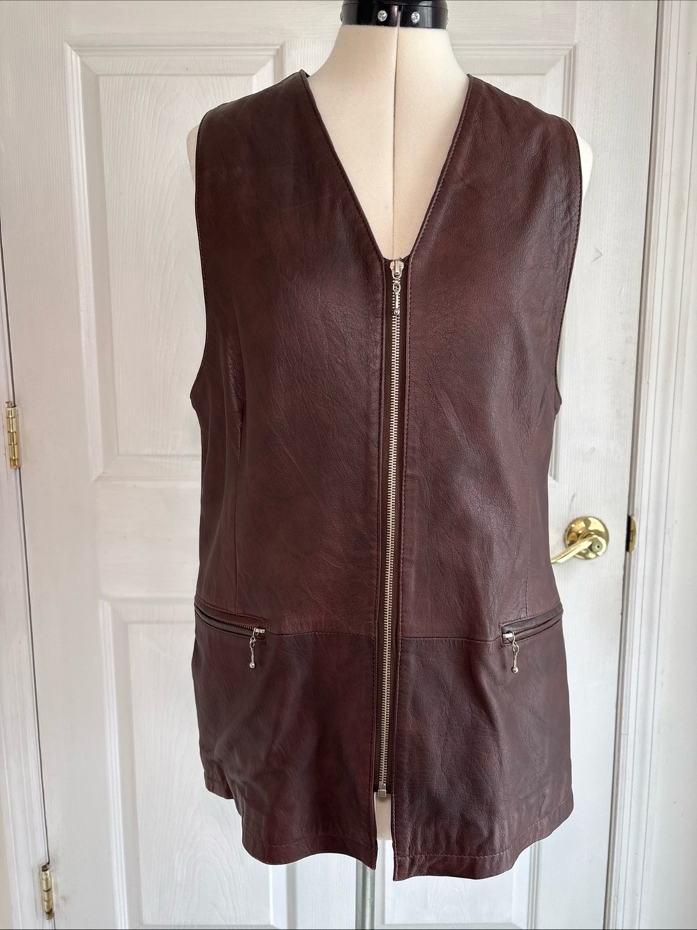 Vintage Maddox Y2K Chocolate Brown Leather Zip-Front Vest made in Germany biker